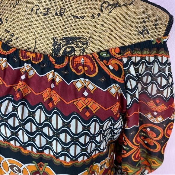 Voll Off The Shoulder Multi Print Shift Dress Split Handkerchief Sleeve Small - Picture 10 of 15